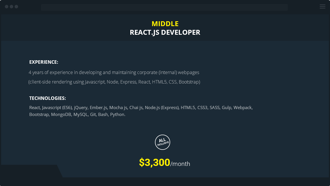middle react developer for hire