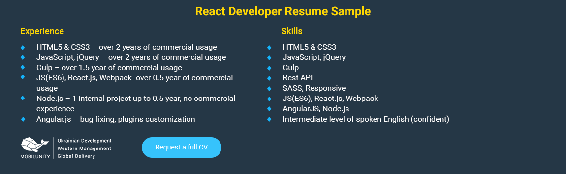 react js developer resume
