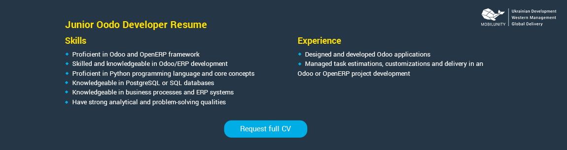 Junior Odoo Developer Resume Sample