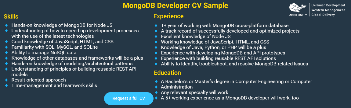 node js and mongodb developer cv sample Mobilunity