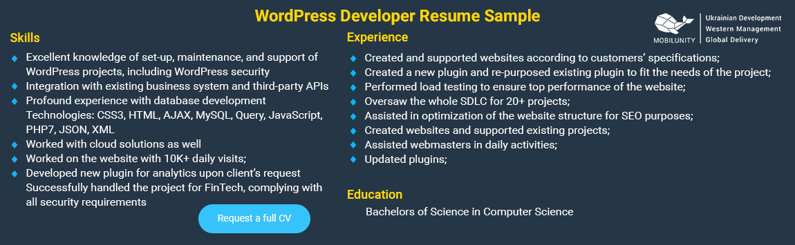 wordpress developer resume