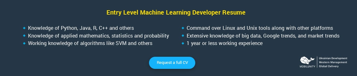Entry Level machine learning engineer resume sample