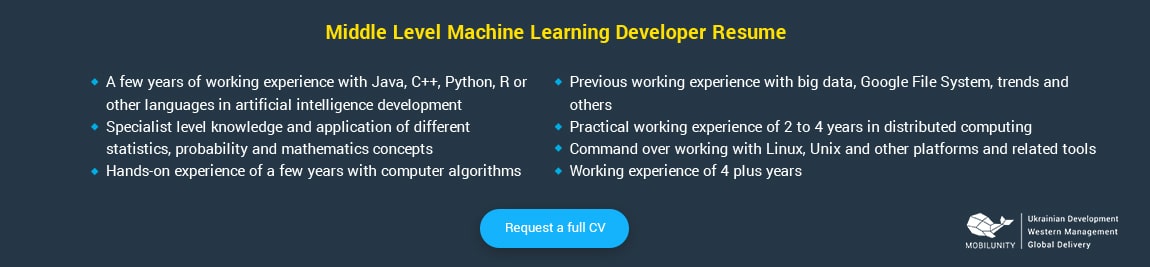 middle machine learning developer resume sample