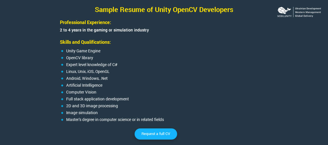 unity game engineer resume