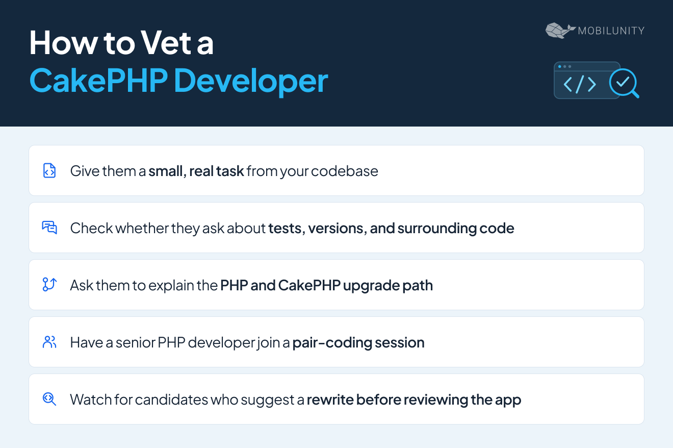 how to vet a cakephp developer