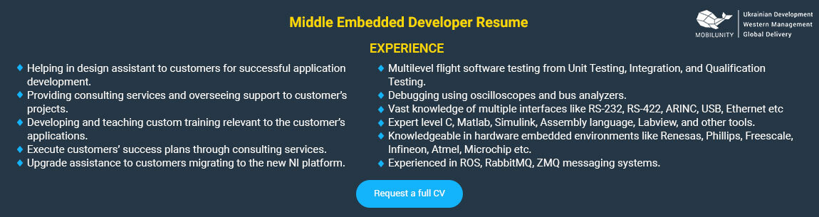 middle embedded developer resume sample
