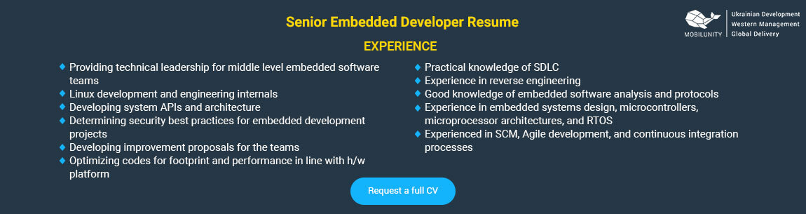 senior embedded developer resume sample