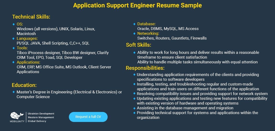 application support engineer resume