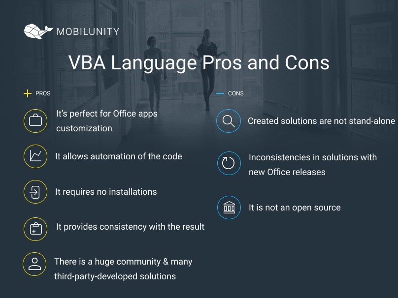 visual basic for applications pros and cons