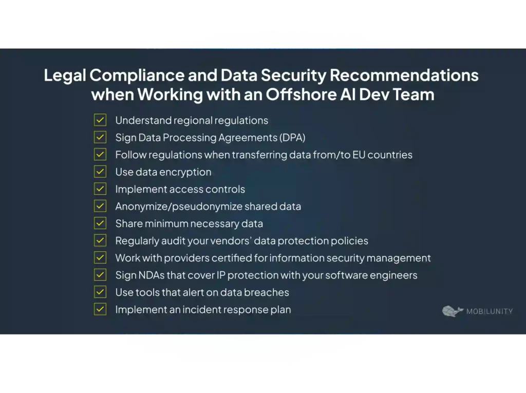 Legal Compliance and Data Security Recommendations when Working with an Offshore AI Dev team