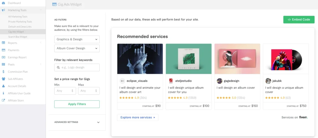 Fiverr Talent Marketplace for hiring freelance developers
