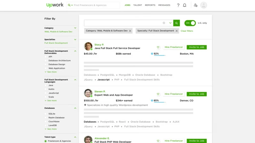 Upwork freelance platform for hiring developers