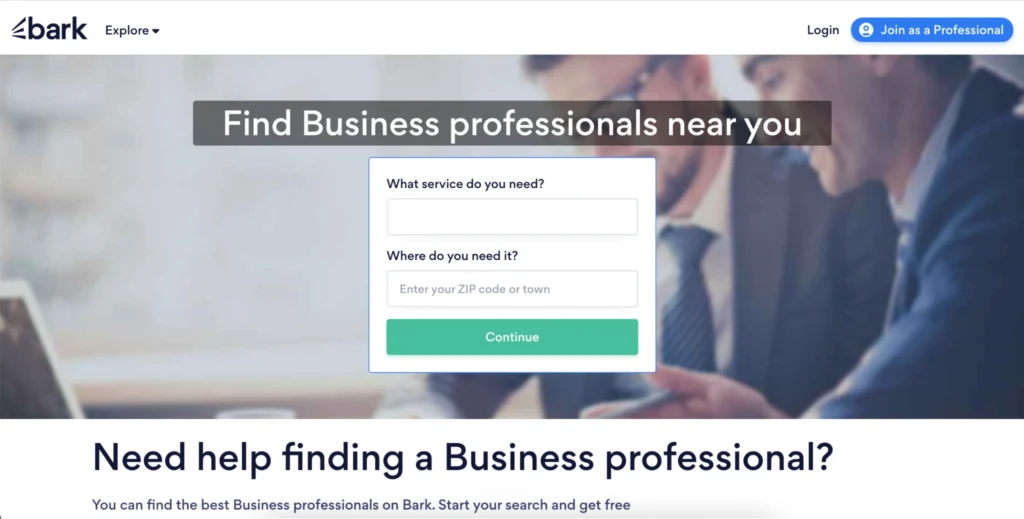 Bark Marketplace platform interface showing service listings
