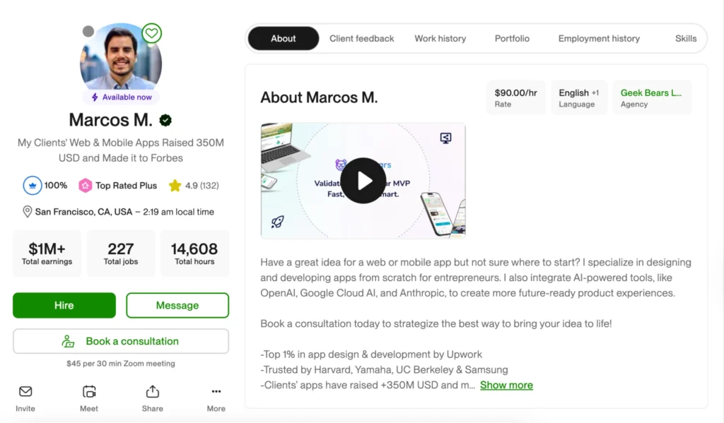 Upwork marketplace platform for freelancers and clients