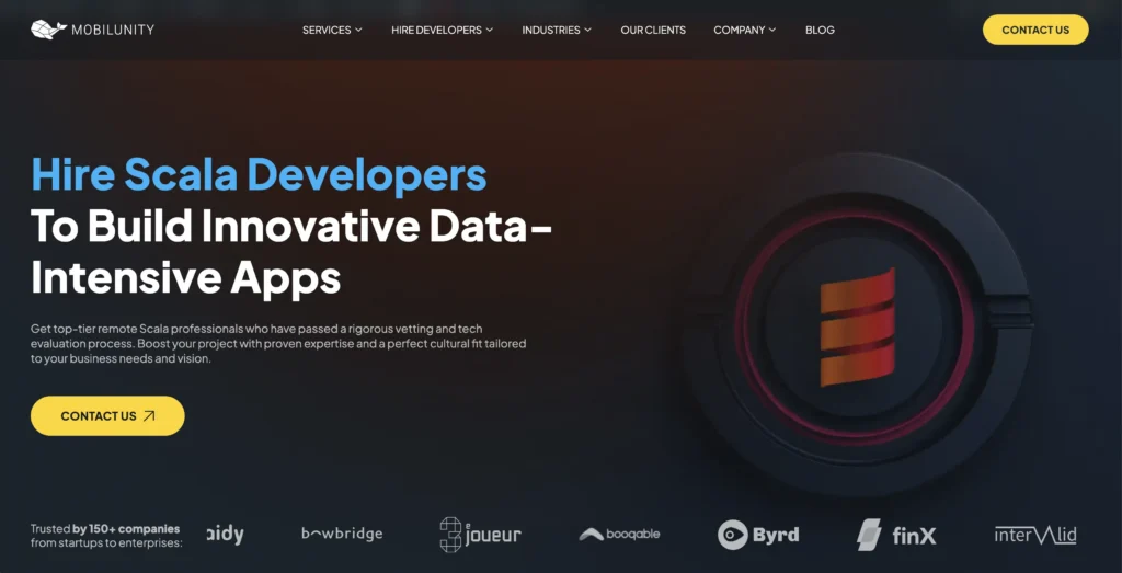 Mobilunity Hire Scala developers website screenshot