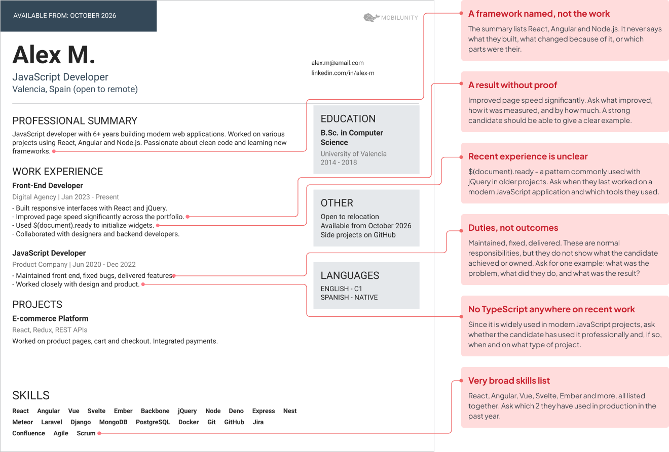red flags in javascript developer cv
