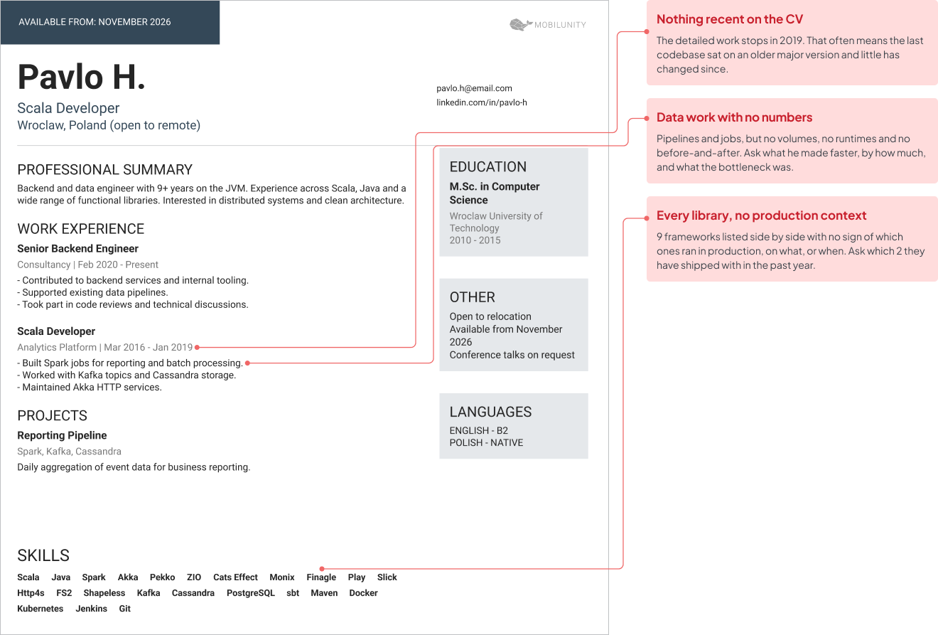 scala developer cv red flags